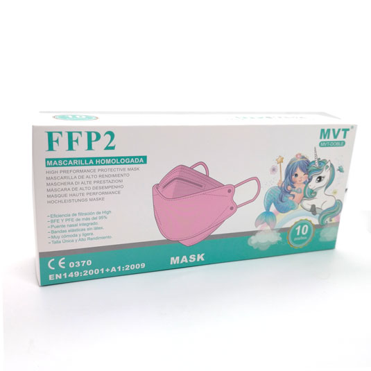 mascarilla ffp2 forma pez infantil rosa caja 10 unidades