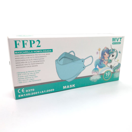 mascarilla ffp2 forma pez infantil azul claro caja 10 unidades