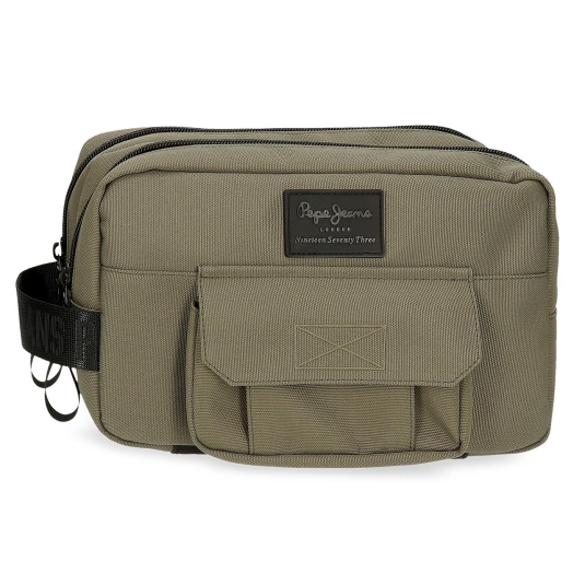 pepe jeans denton neceser doble compartimento color khaki 16x26x12cm pepe jeans denton neceser doble compartimento color khaki 16x26x12cm