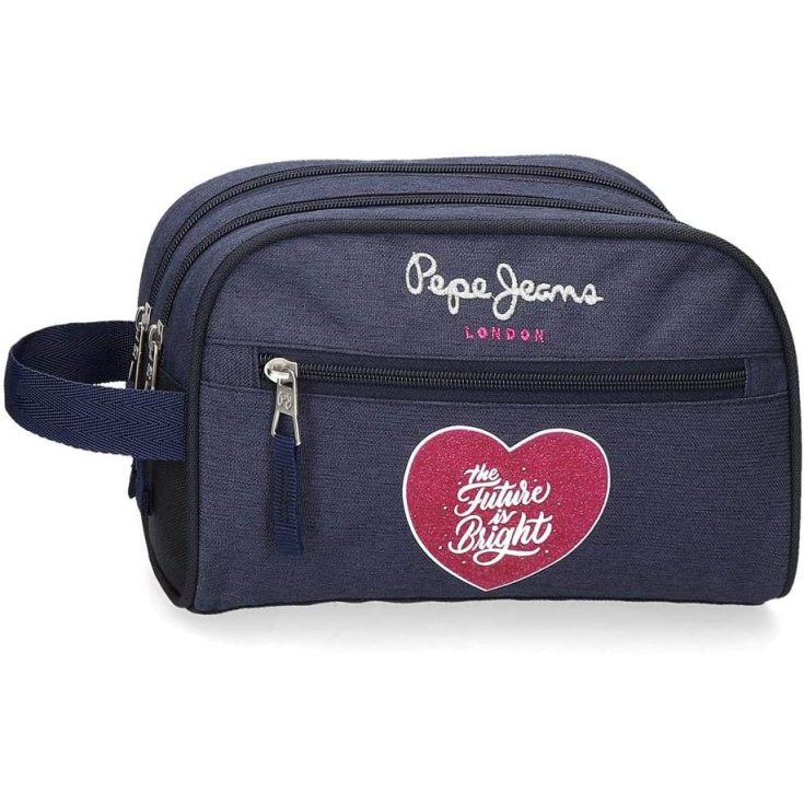 pepe jeans bright neceser dos compartimentos azul 26x16x12cms