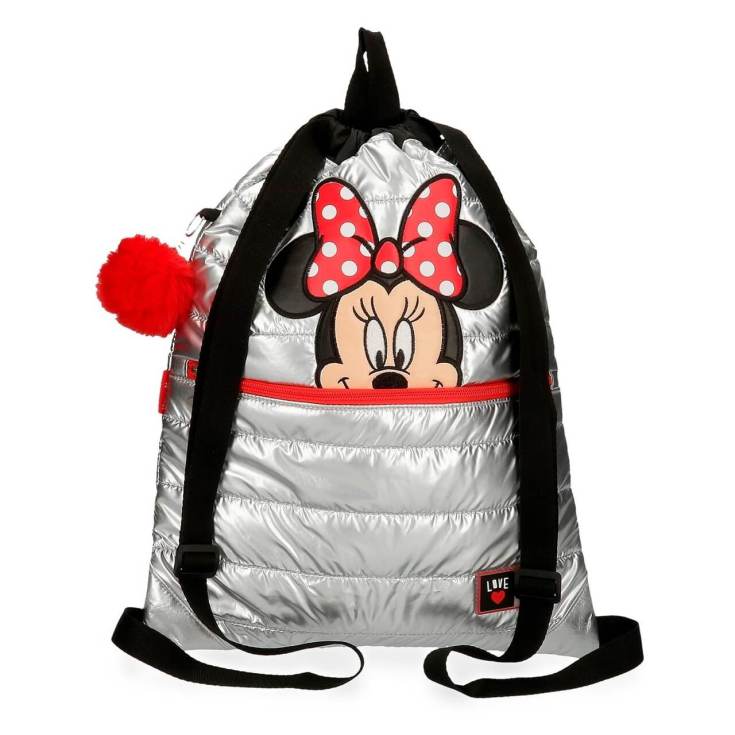 minnie my pretty bow mochila saco plata 46x35cm minnie my pretty bow mochila saco plata 46x35cm