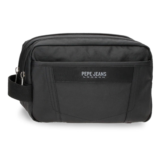pepe jeans paxton neceser negro 2 compartimentos adaptable 26x16x12cm