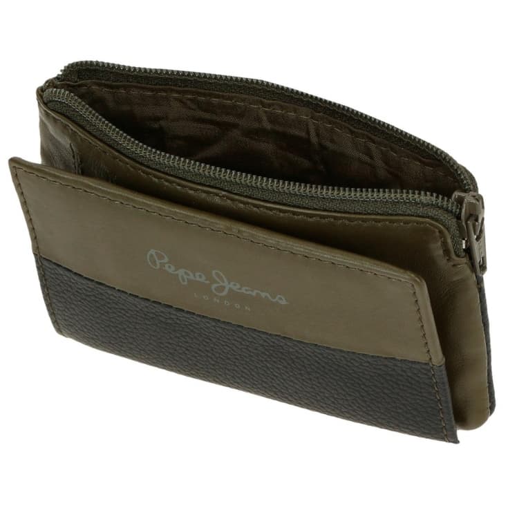 pepe jeans dual monedero tarjetero verde caqui vertical