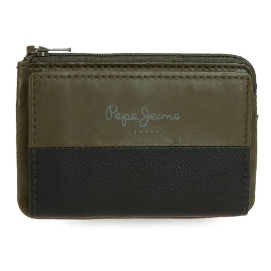 pepe jeans dual monedero tarjetero verde caqui vertical