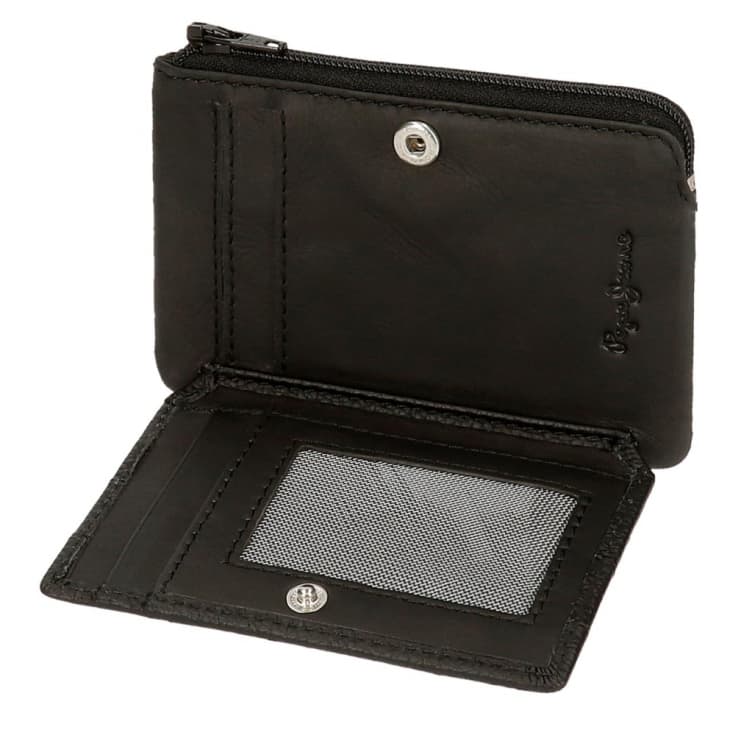 pepe jeans checkbox monedero tarjetero negro de piel