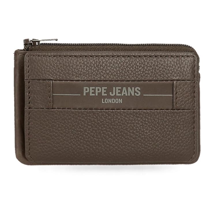 pepe jeans checkbox monedero tarjetero marron de piel