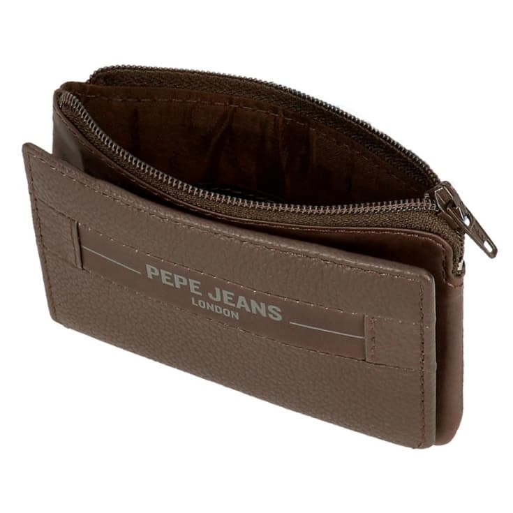 pepe jeans checkbox monedero tarjetero marron de piel