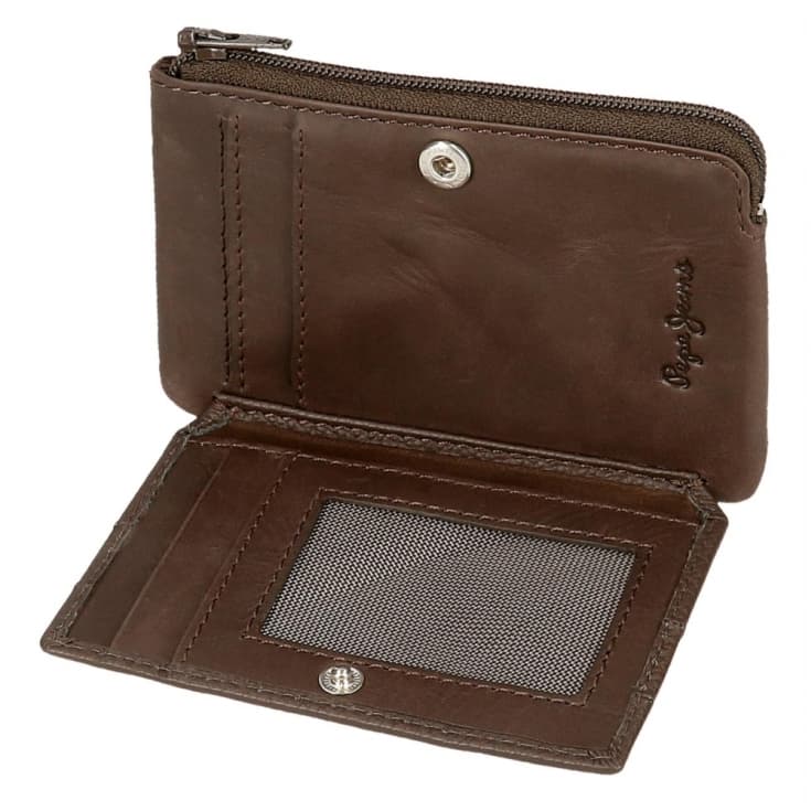 pepe jeans checkbox monedero tarjetero marron de piel