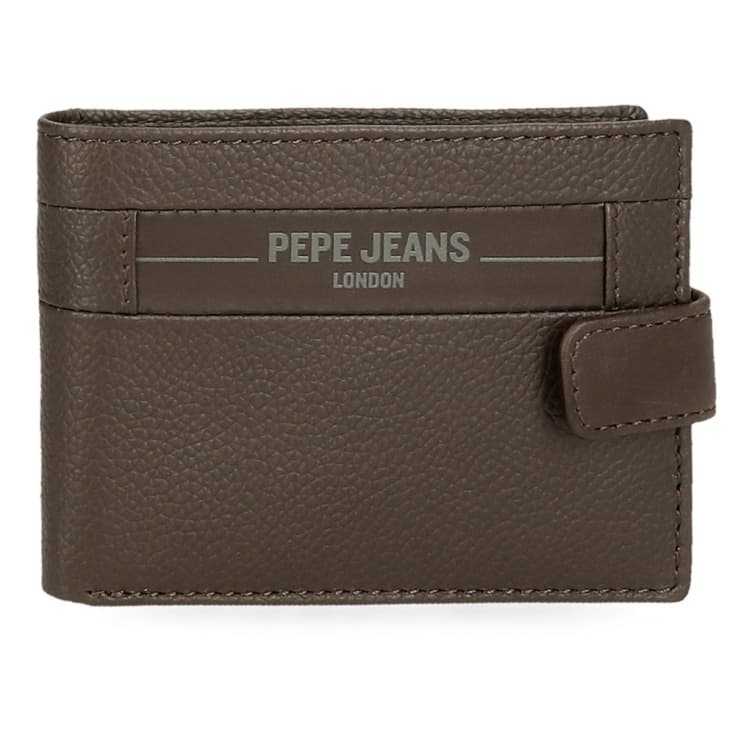 pepe jeans checkbox cartera piel marron cierre de click