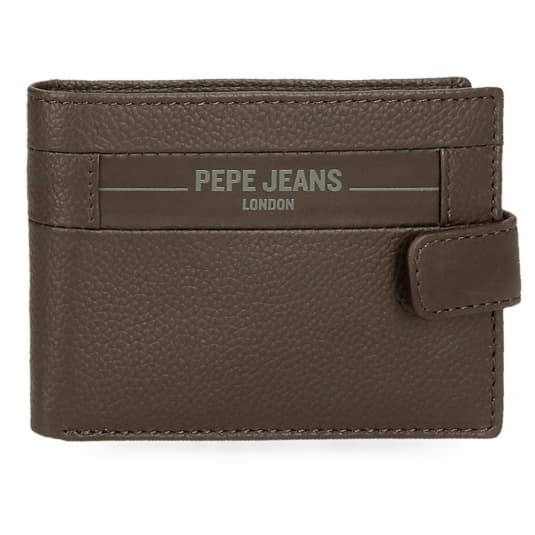 pepe jeans checkbox cartera piel marron cierre de click