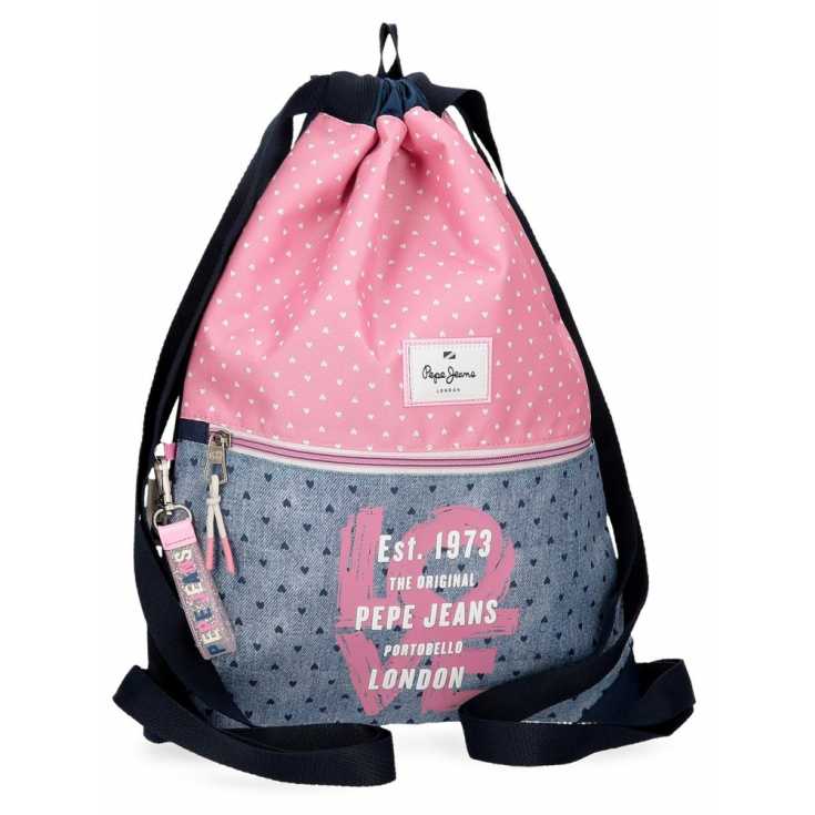 pepe jeans noni denim mochila saco gym rosa