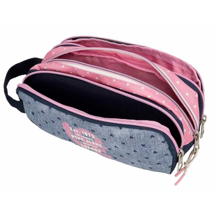 pepe jeans noni denim estuche 2 compartimentos rosa