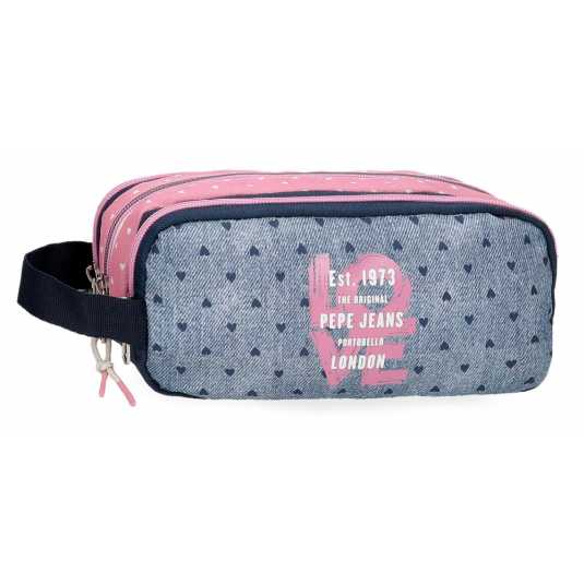 pepe jeans noni denim estuche 2 compartimentos rosa