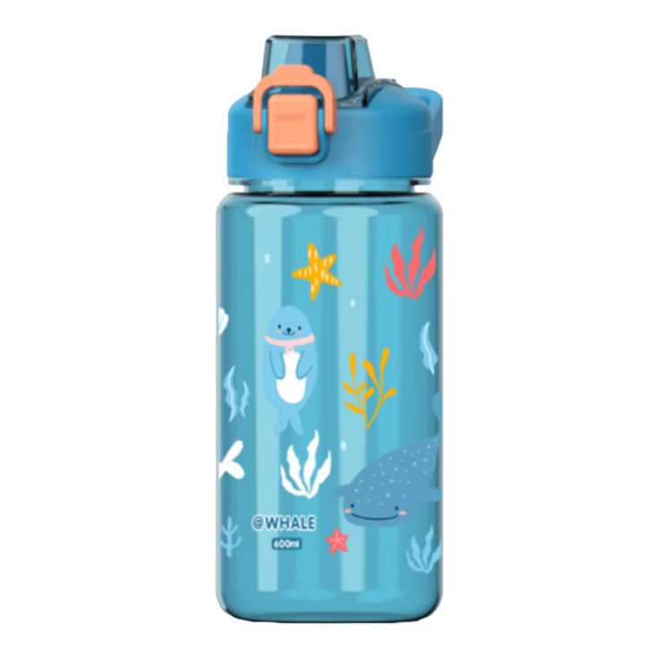 botella de agua infantil sin bpa reutilizable azul mar 600ml 