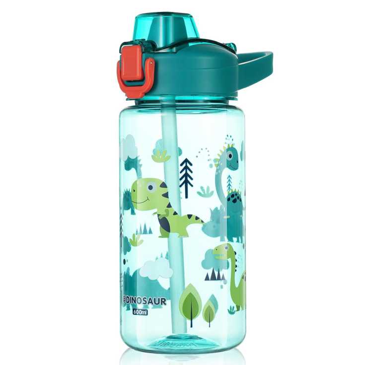 botella de agua infantil sin bpa reutilizable dinosaurios verde 600ml 