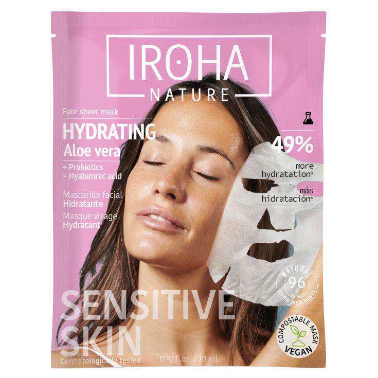 iroha nature mascarilla facial reconfortante e hidratante con aloe vera y acido hialuronico tejido 100% biodegradable iroha nature mascarilla facial reconfortante e hidratante con aloe vera y acido hialuronico tejido 100% biodegradable