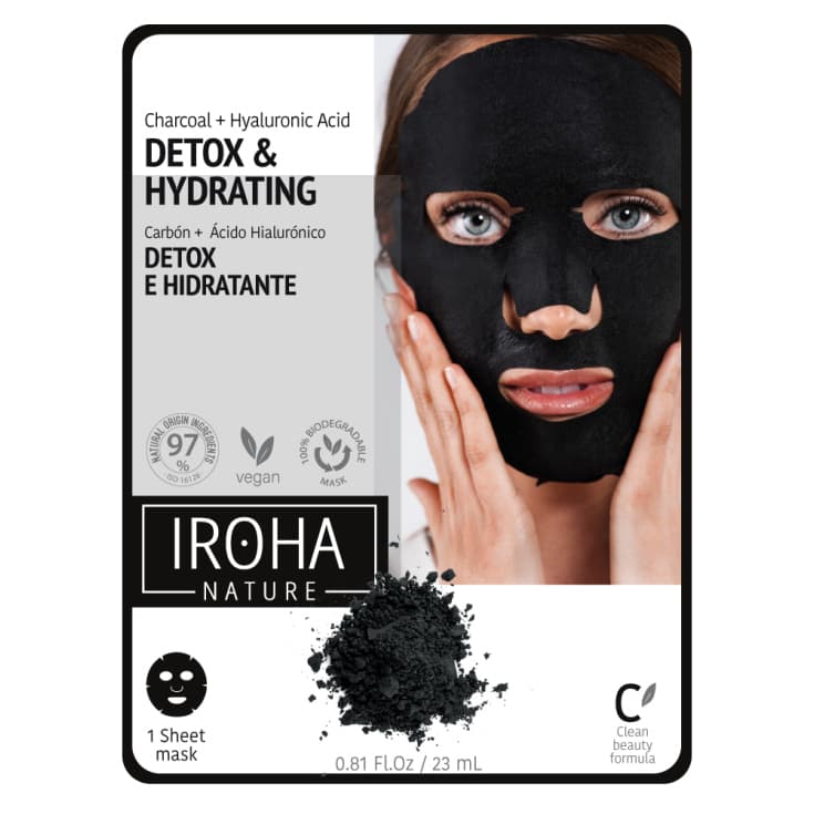 iroha nature mascarilla facial detox e hidratante con carbon activo y acido hialuronico tejido 100% biodegradable