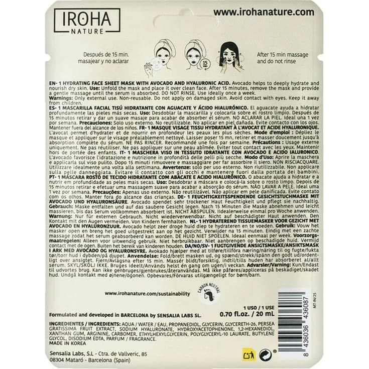 iroha nature mascarilla facial con aguacate 1 unidad