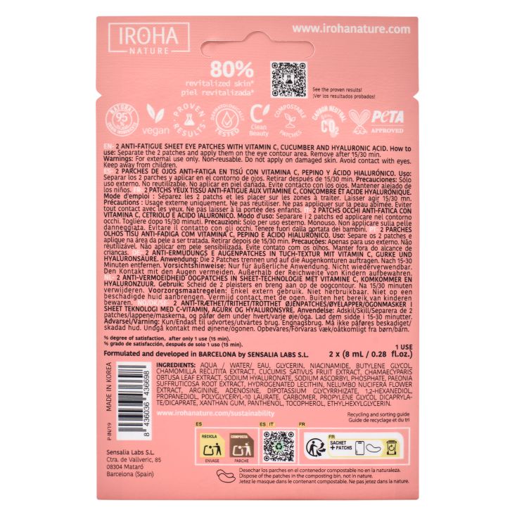 iroha nature parches ojeras y bolsas anti-fatiga 2ud