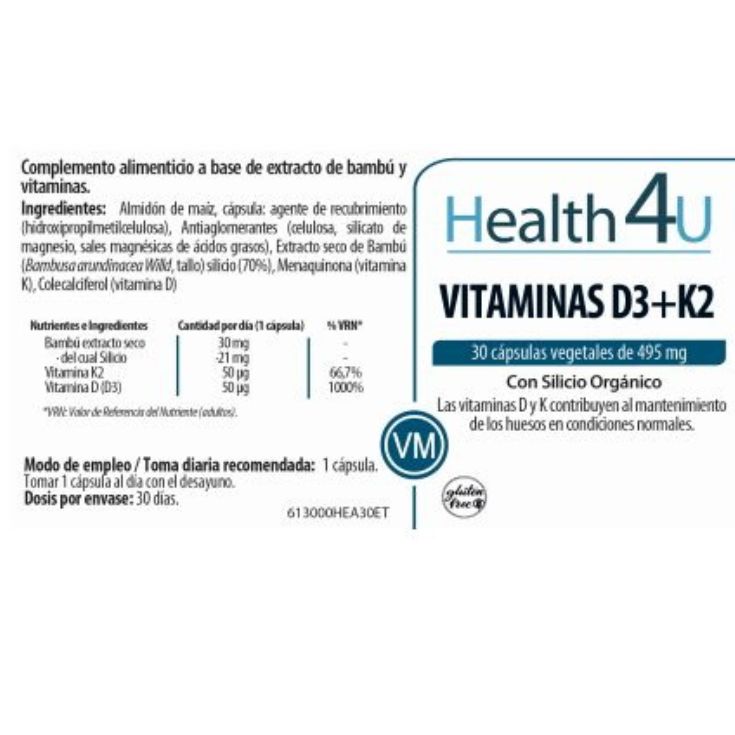 h4u vitamina d3+k2 30 capsulas vegetales