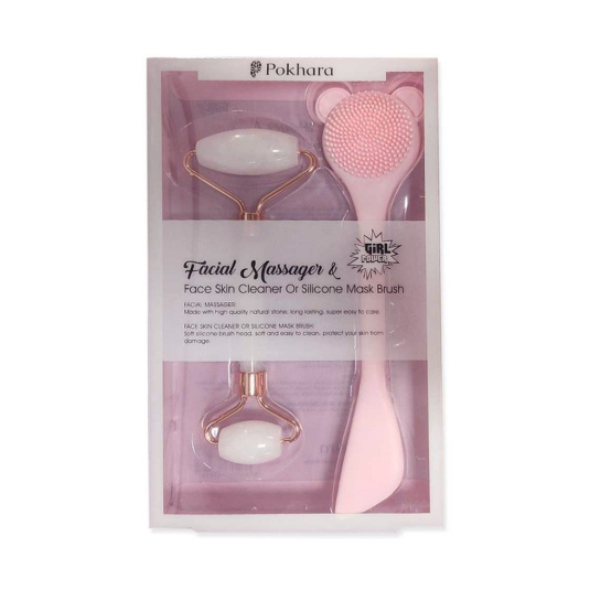 pokhara masajeador facial + cepillo facial silicona rosa