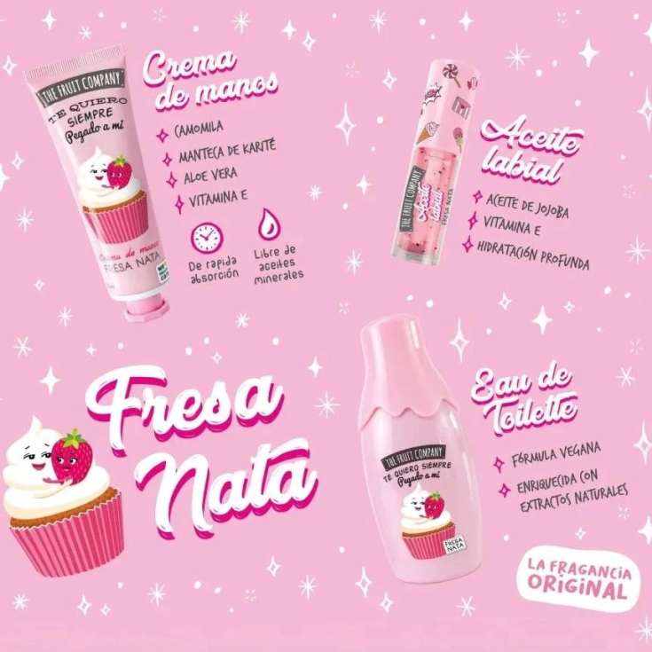 the fruit company fresa y nata estuche 3 piezas