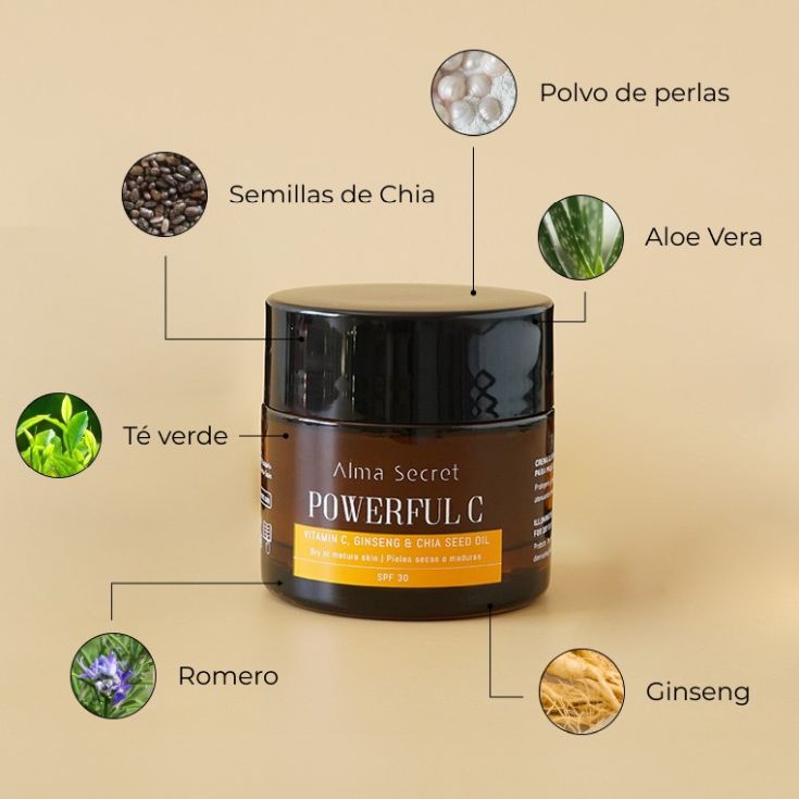 alma secret powerful c vit.c ging & chia spf 30 piel seca o madura 50ml