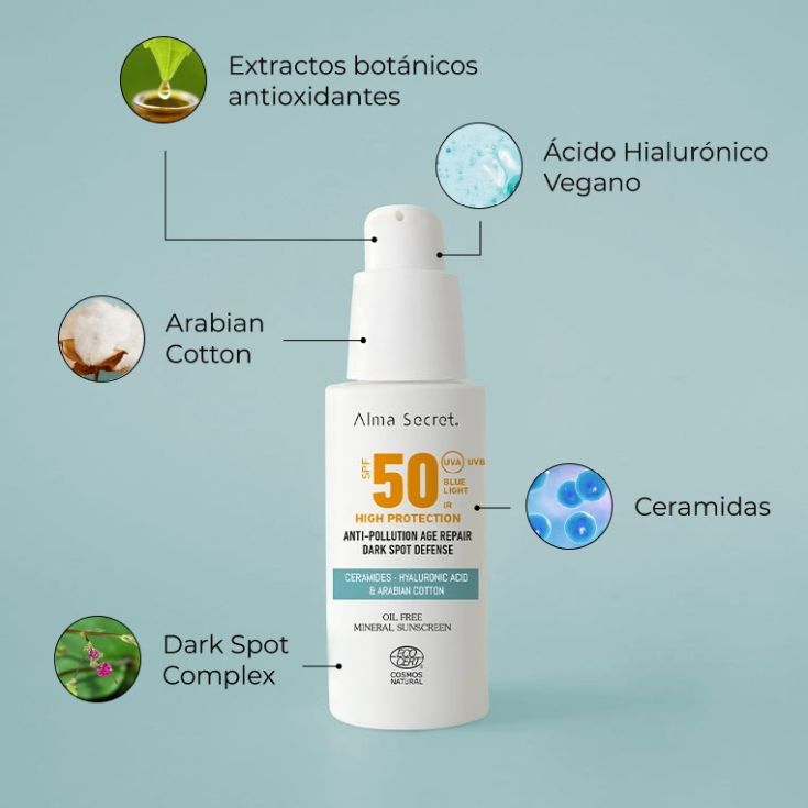 alma secret protector solar facial spf 50 50ml con ceramidas