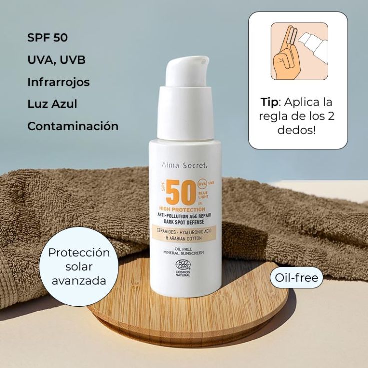 alma secret protector solar facial spf 50 50ml con color