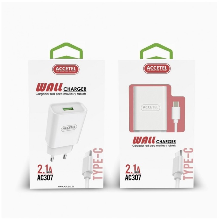 accetel cargador red 1usb 2.1a - cable type c accetel cargador red 1usb 2.1a - cable type c
