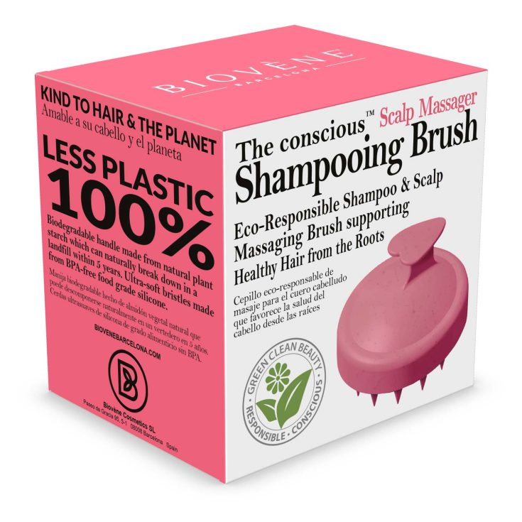 biovene the conscious masajeador lavado cabello biodegradable rosa