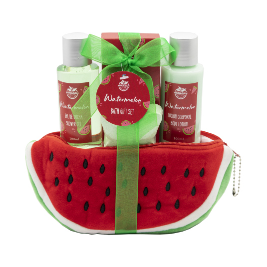 watermelon bath gift set cesta de baño 4 piezas + neceser
