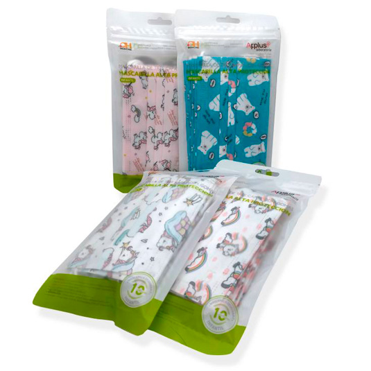 mascarillas higienicas infantiles estampado surtido pack 10 unidades