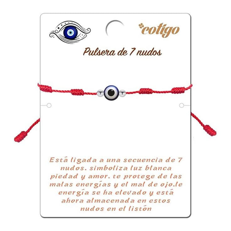 pulsera 7 nudos roja colgante ojo turco azul