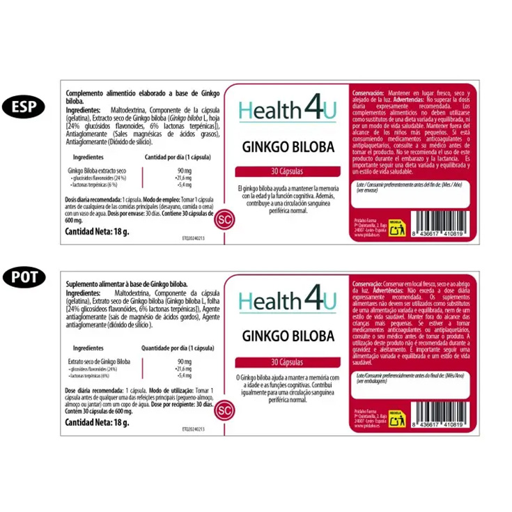 h4u ginkgo biloba 30 capsulas 
