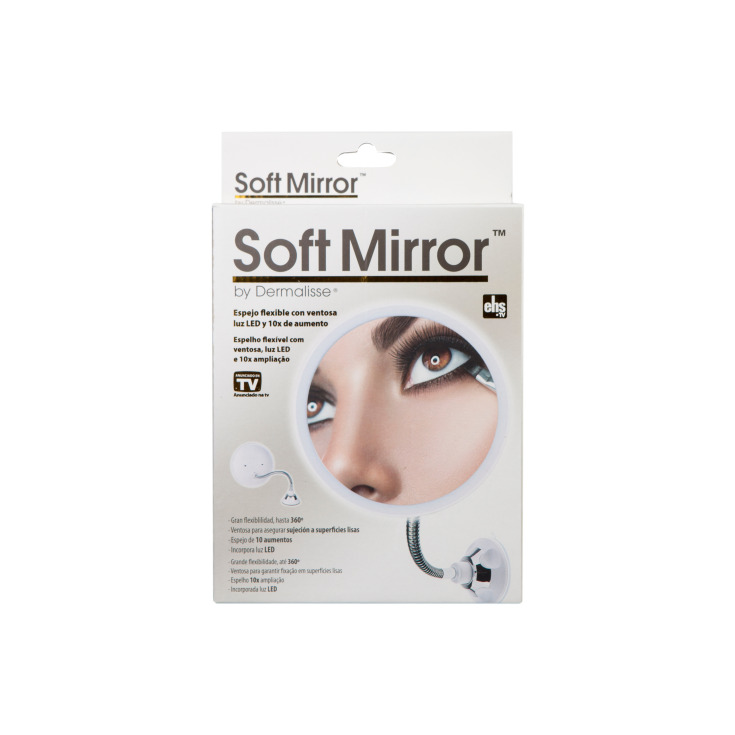 soft touch espejo maquillaje 10x aumentos flexible con ventosa led