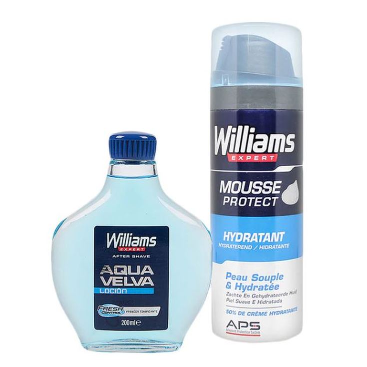 pack willians espuma de afeitar hidratante 200ml + aqua velva locion after shave 200ml pack willians espuma de afeitar hidratante 200ml + aqua velva locion after shave 200ml