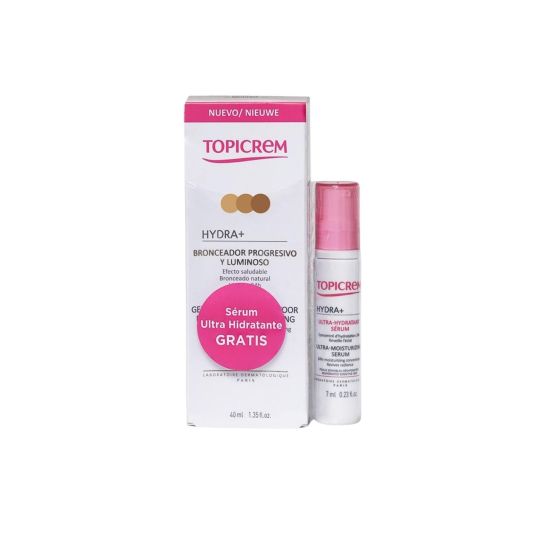 topicrem hydra+ bronceado progresivo facial 40ml + hydra+ serum 7ml regalo