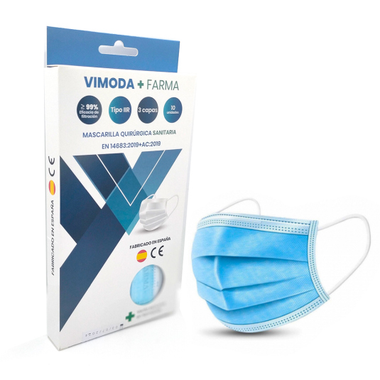 vimoda farma mascarillas quirurgicas iir azul adulto 10 unidades