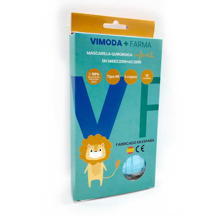 vimoda farma mascarilla quirurgica iir azul infantil pack 10 unidades