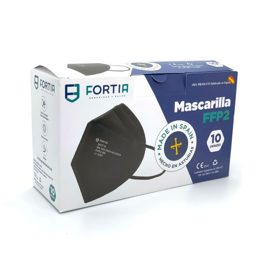 fortia mascarilla ffp2 negra adulto 10 unidades