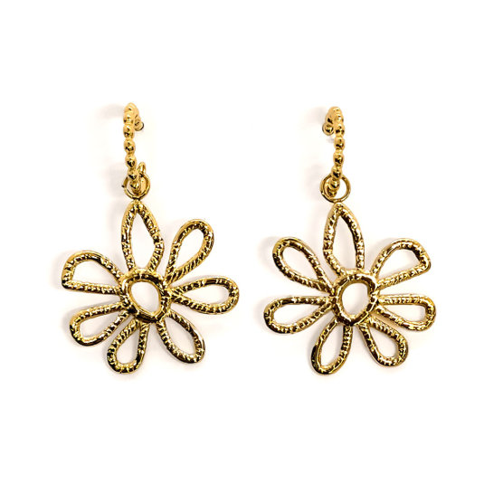 pendientes dorados aros con flor margarita 1 par