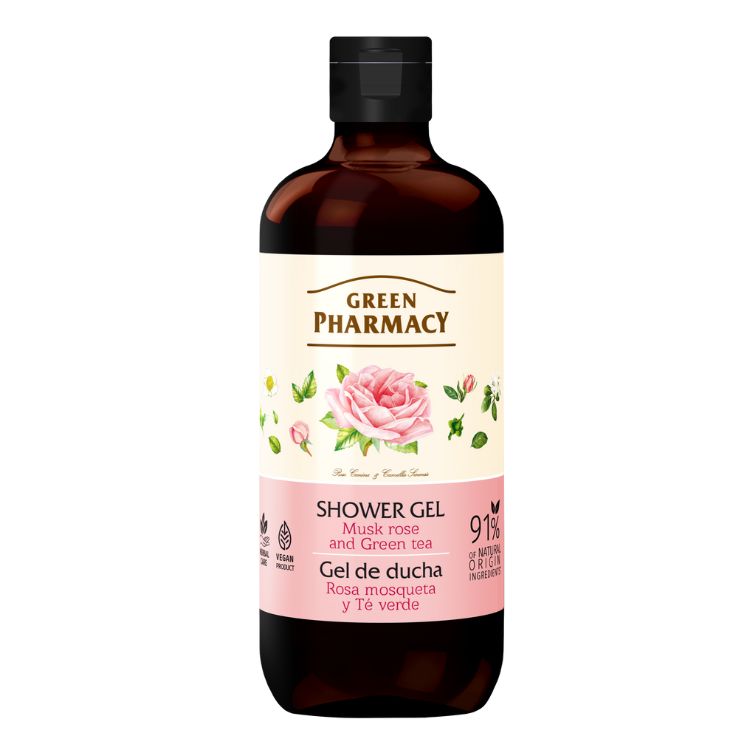 green pharmacy gel de ducha rosa mosqueta y te verde 500ml