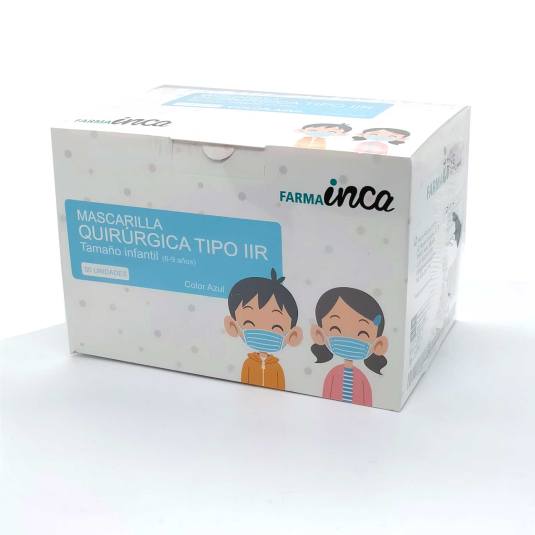 mascarilla quirurgica tipo iir azul infantil caja 50 unidades