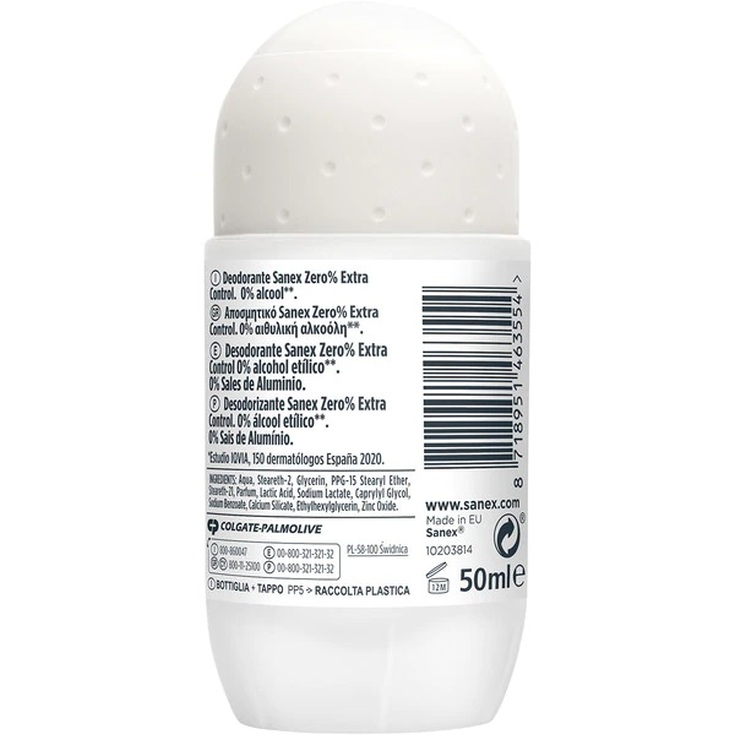 sanex desodorante extra control zer%o roll on 50ml