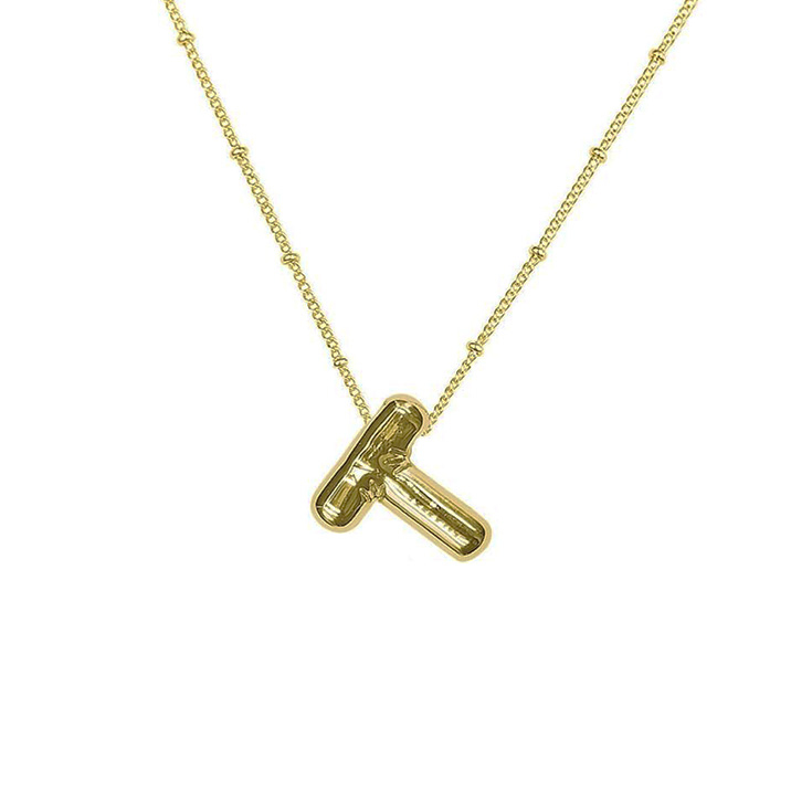 collar inicial efecto globo letra t dorado collar inicial efecto globo letra t dorado