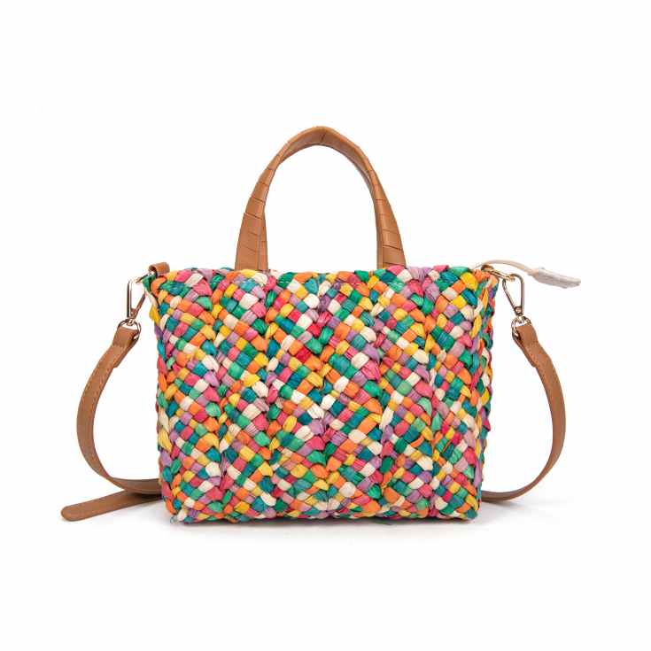 bolso de mano y bandolera rafia trenzada multicolor