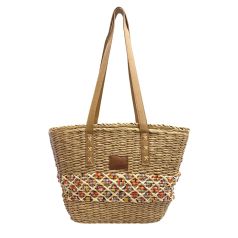 javier larrainzar bolso capazo rafia dos asas detalles naranjas