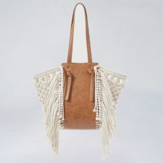 bolso macrame flecos beige