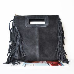bolso bandolera con flecos piel de serraje negro